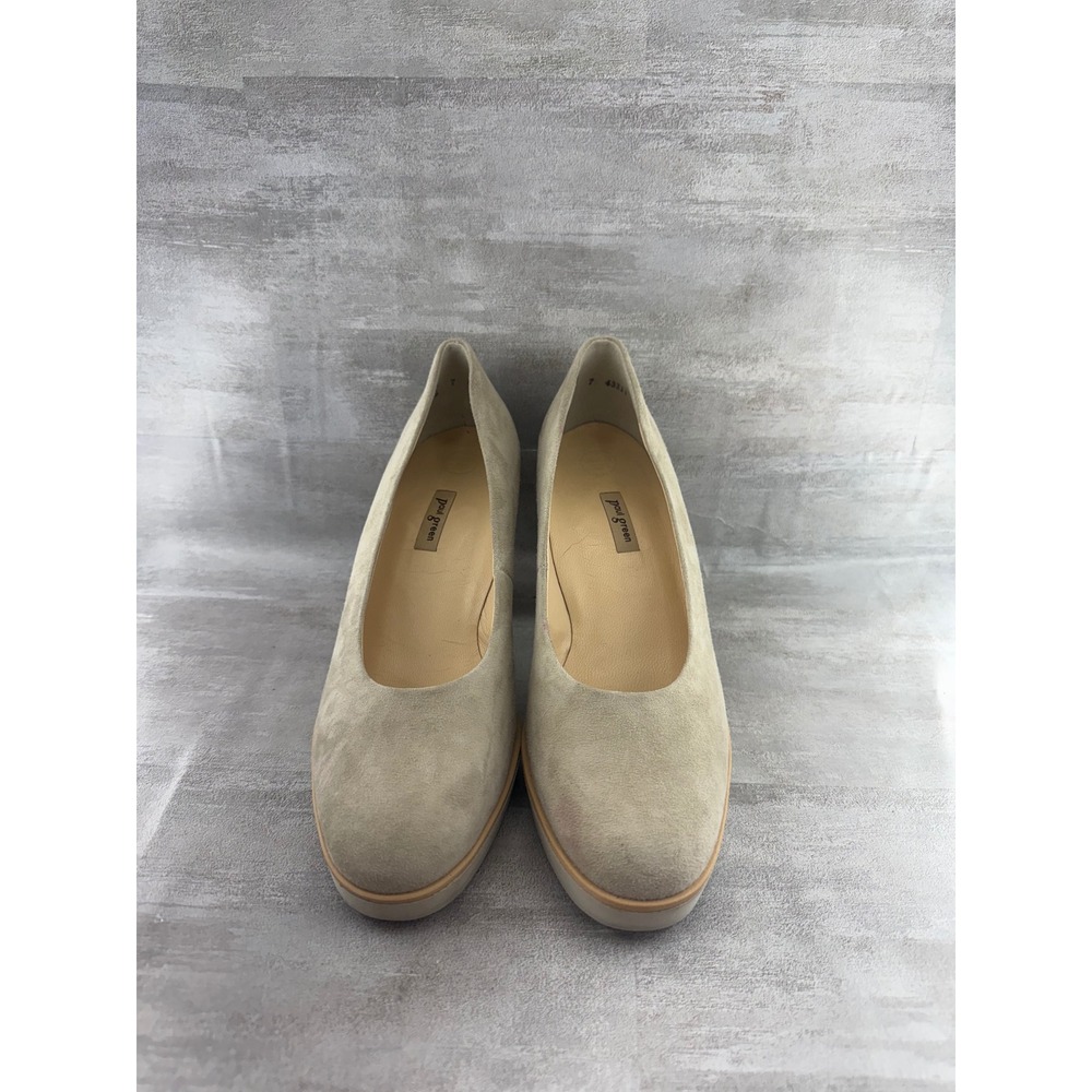 Paul Green Super Soft Tan Suede Platform Pumps Block Heel Women Sz UK 7 US 9.5